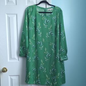 LOFT Green Floral Long-Sleeve Shift Dress